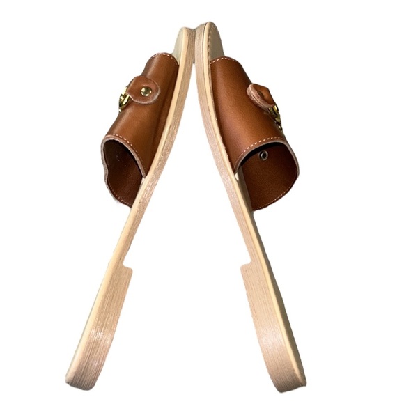 Avellini Italy Cognac Brown Faux Leather Gold Chain Bit Sandals Slides - 6.5 - Picture 9 of 15